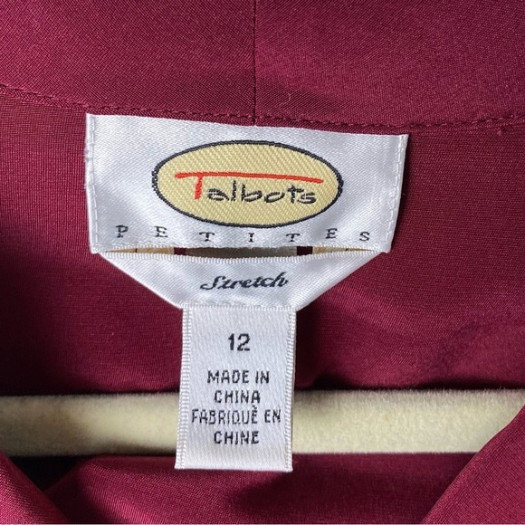 Talbots Women's Silk Button Shirt Wine Color, Long Sleeve 100% Silk, Size 12 - Picture 2 of 9